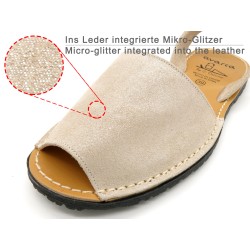Avarcas Damen Sandalen Leder Avarca Menorquina Menorca Sandalen Sommerschuhe glitzer beige 525 C.Ortuno Spanien Made In Spain