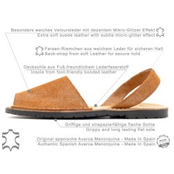 Avarcas Damen Sandalen Leder Avarca Menorquina Menorca Sandalen glitzer braun 525 C.Ortuno spanische Sommerschuhe Made In Spain