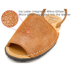 Avarcas Damen Sandalen Leder Avarca Menorquina Menorca Sandalen glitzer braun 525 C.Ortuno spanische Sommerschuhe Made In Spain
