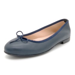CASUAL Damen Ballerinas aus Leder Ballerina Schuhe blau navy flach mit Schleife Casual 7000