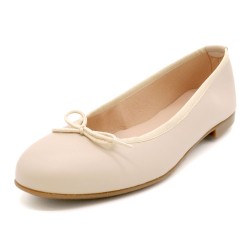 Women's Ballerina Shoes beige Leather Ladie's Ballet Flats with Bow Made In Spain Casual 7000