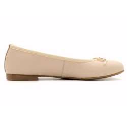 Damen Ballerinas Leder beige elegante bequeme Ballerina Schuhe mit Schleife Casual 7000 Spanien sale