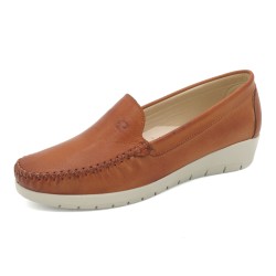 Damen Mokassins mit Keilabsatz cognac braun Leder Schlupfschuhe Echtleder Keilschuhe 1709 Casual Spanien outlet