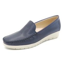 Damen Schlupfschuhe mit Keilabsatz Leder Mokassins Keilschuhe dunkel blau 1709 Casual outlet