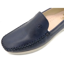 Damen Schlupfschuhe mit Keilabsatz Leder Mokassins Keilschuhe dunkel blau 1709 Casual outlet