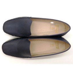 Damen Schlupfschuhe mit Keilabsatz Leder Mokassins Keilschuhe dunkel blau 1709 Casual outlet