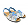 Damen Sandalen Leder Avarcas Sommerschuhe, blau Blumen - Made In Spain