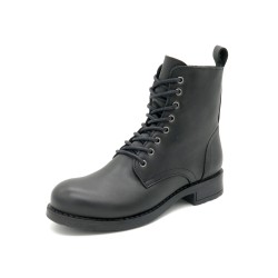 Damen Stiefel Boots schwarz Leder Springerstiefel Kampfstiefel mit Schnürung Reißverschluss Armeestiefel 223 Casual