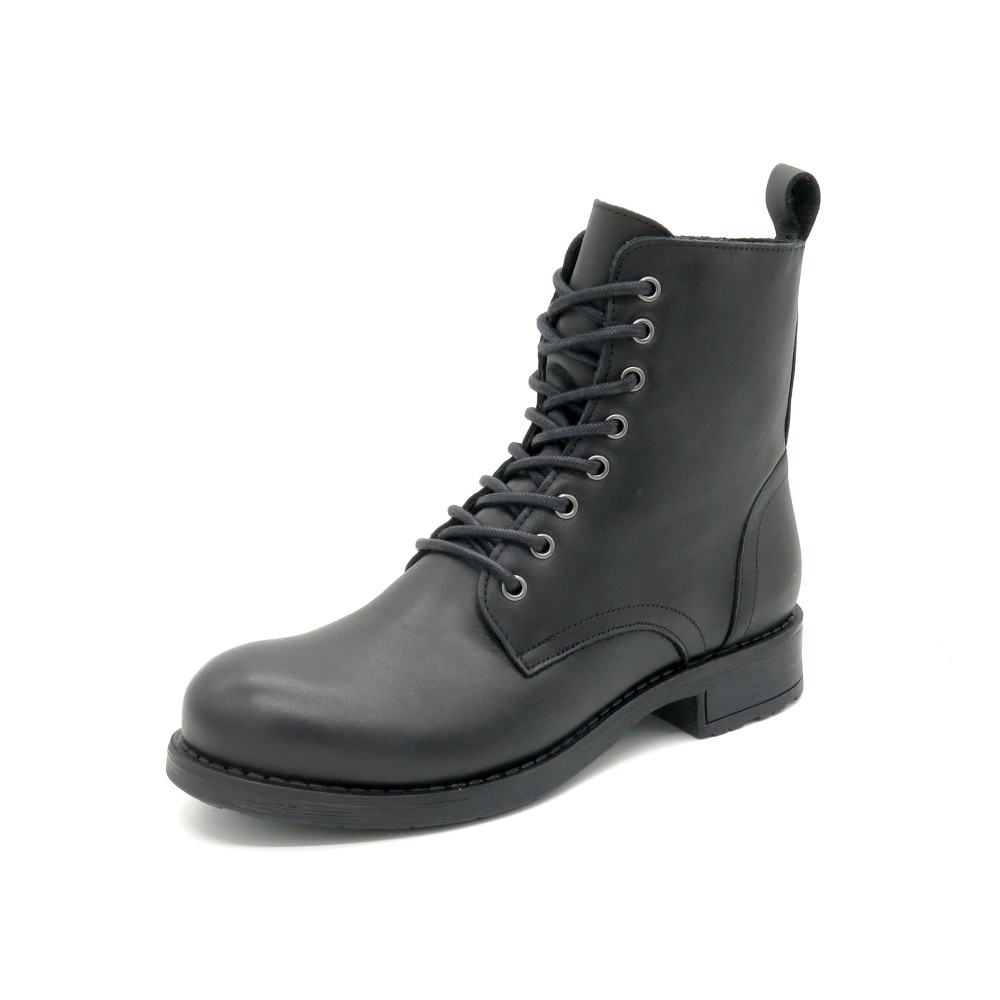 CASUAL Women's Combat Boots black Leather Lace-Up Zipper Boots Made in Portugal 223