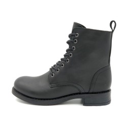 CASUAL Women's Combat Boots black Leather Lace-Up Zipper Boots Made in Portugal 223