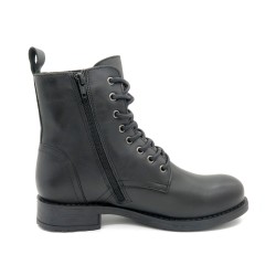 CASUAL Women's Combat Boots black Leather Lace-Up Zipper Boots Made in Portugal 223