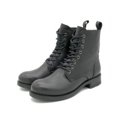 CASUAL Women's Combat Boots black Leather Lace-Up Zipper Boots Made in Portugal 223