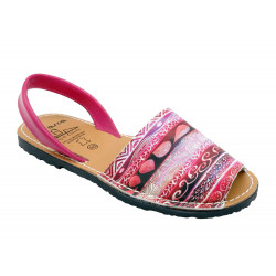 Damen Leder Sandalen Echtleder Sommer Schuhe Avarcas, Ornament rosa pink 377 - Avarca Menorquina - Made In Spain