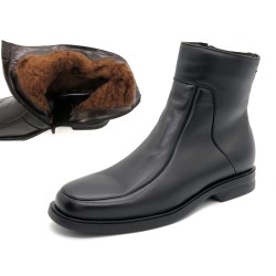 Men's Ankle Boots black Leather Winter Boots with Faux Fur Lining Goodyear welted Latino 6825 Spain