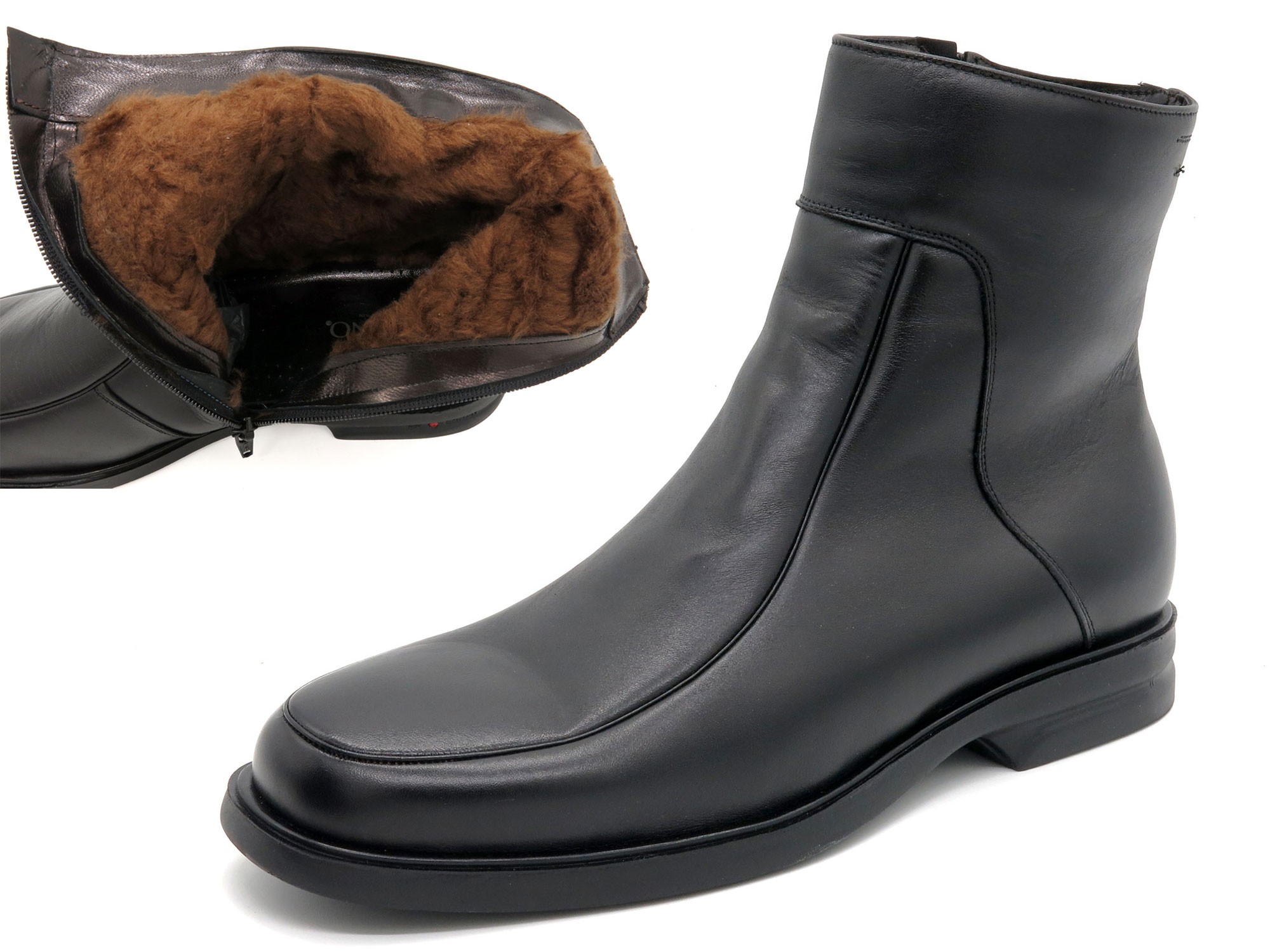 Men's Ankle Boots black Leather Winter Boots with Faux Fur Lining Goodyear welted Latino 6825 Spain