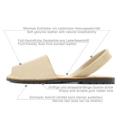 Avarca Herren Sandalen beige Leder Menorquina Sommerschuhe mit Fersenriemen 201 C. Ortuno Avarca