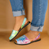 Women's Summer Sandals Leather Avarcas Flat Shoes, colorful blue floral pattern 381 - Avarca Menorquina - Made in Spain