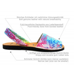 Women's Flat Sandals Leather Avarca Menorquina Summer Shoes floral blue colorful 381 C. Ortuño