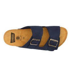 Herren Sandalen mit Fußbett navy blau Nubuk Leder Pantoletten mit Korksohle 8020 Casual