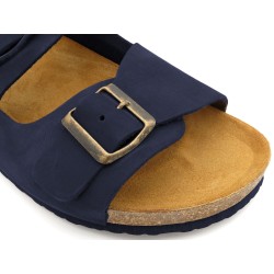 Herren Sandalen mit Fußbett navy blau Nubuk Leder Pantoletten mit Korksohle 8020 Casual