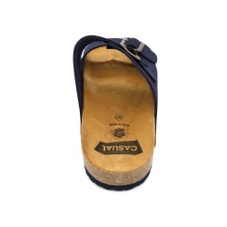 Herren Sandalen mit Fußbett navy blau Nubuk Leder Pantoletten mit Korksohle 8020 Casual