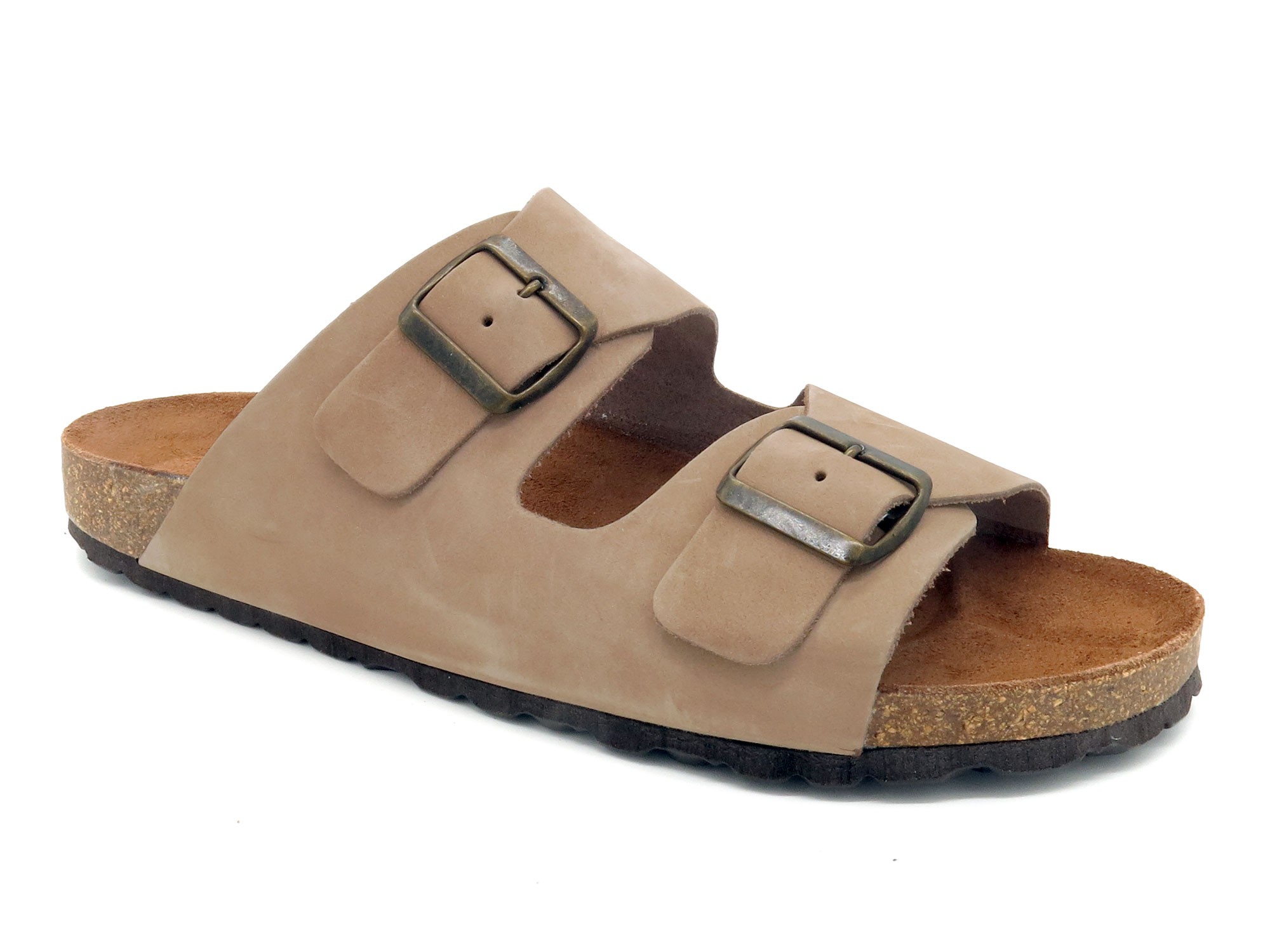 Men's Sandals Leather Two-Strap Mules beige Comfortable Nubuck Slippers from Spain 8020 Casual