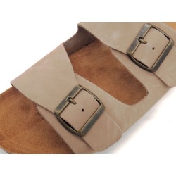 Men's Sandals Leather Two-Strap Mules beige Comfortable Nubuck Slippers from Spain 8020 Casual