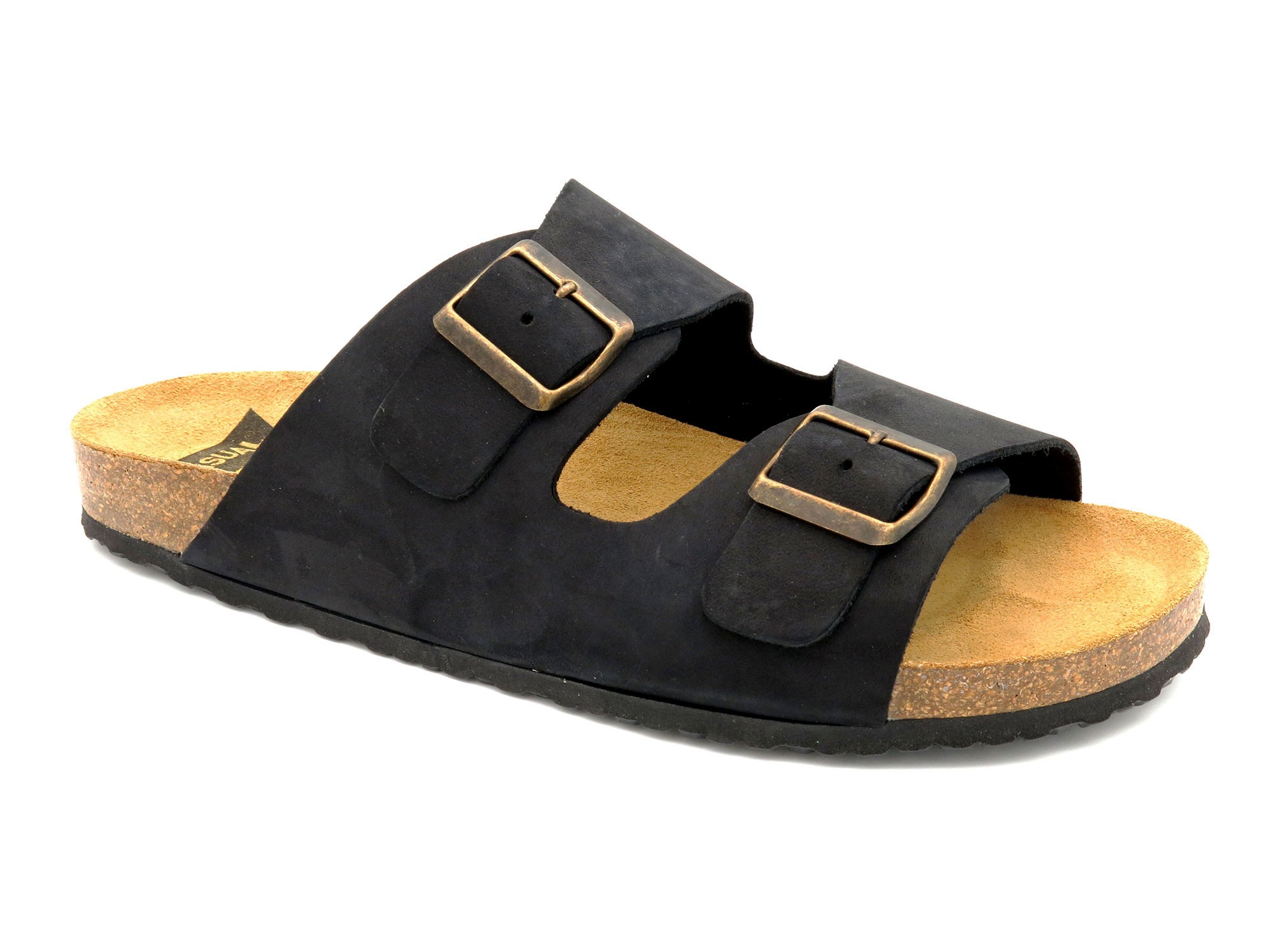 Men's Mules black Nubuck Slippers Sandals Leather Footbed & Cork Sole Made in Spain 8020 Casual