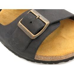 Men's Mules black Nubuck Slippers Sandals Leather Footbed & Cork Sole Made in Spain 8020 Casual