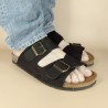 Bequeme Herren Sandalen aus echtem Leder schwarz Zwei-Riemen Pantoletten mit Fußbett 8020 Casual Spanien