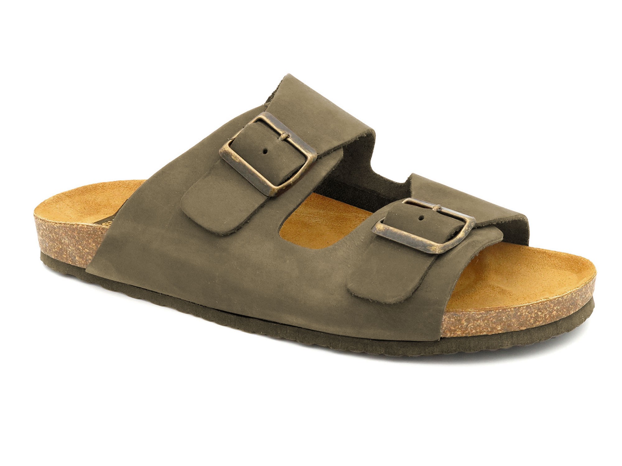 Herren Nubukleder Sandalen in Khaki Komfortable Sandalen mit zwei verstellbaren Riemen 8020 Casual Spanien