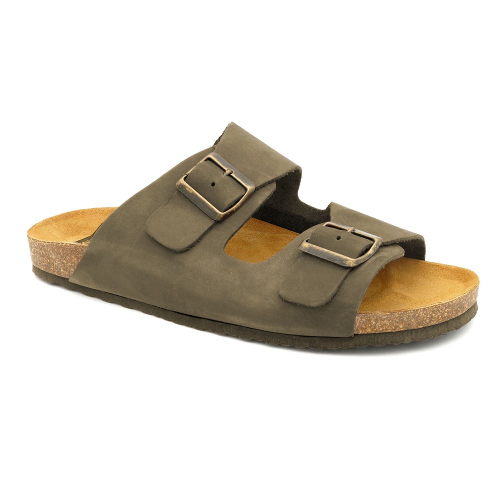 Herren Nubukleder Sandalen in Khaki Komfortable Sandalen mit zwei verstellbaren Riemen 8020 Casual Spanien