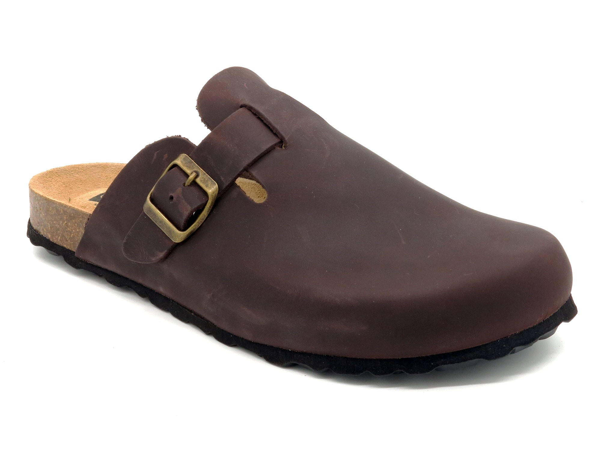 Geschlossene Herren Pantoletten mit Fußbett Leder Pantoffeln Korksohle Hausschuhe Gartenschuhe CORDOBA Spanien