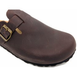 Geschlossene Herren Pantoletten mit Fußbett Leder Pantoffeln Korksohle Hausschuhe Gartenschuhe CORDOBA Spanien