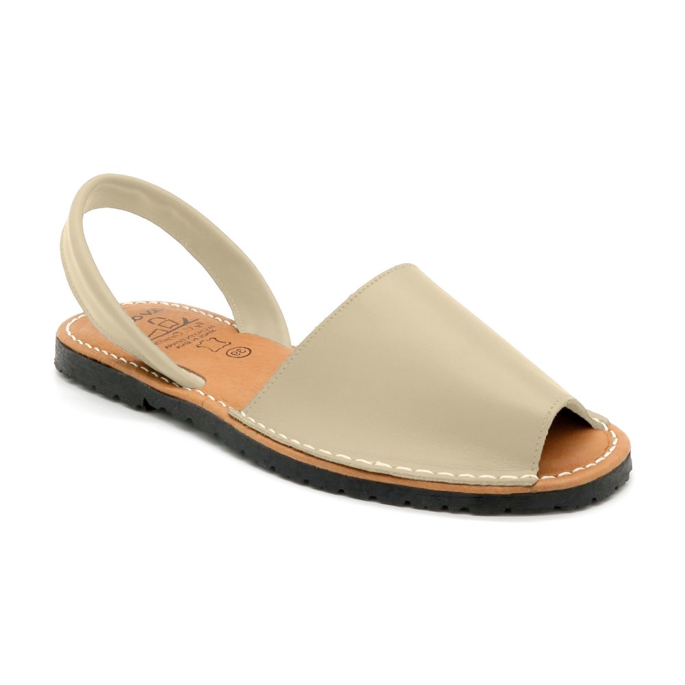 Damen Sandalen Leder beige Avarca Menorquina Echtleder Decksohle weich gepolstert flache Menorca Sommerschuhe Abarca C. Ortuño