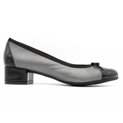 Women's Leather Ballet Shoes with heel grey metallic elegant comfortable business-shoes