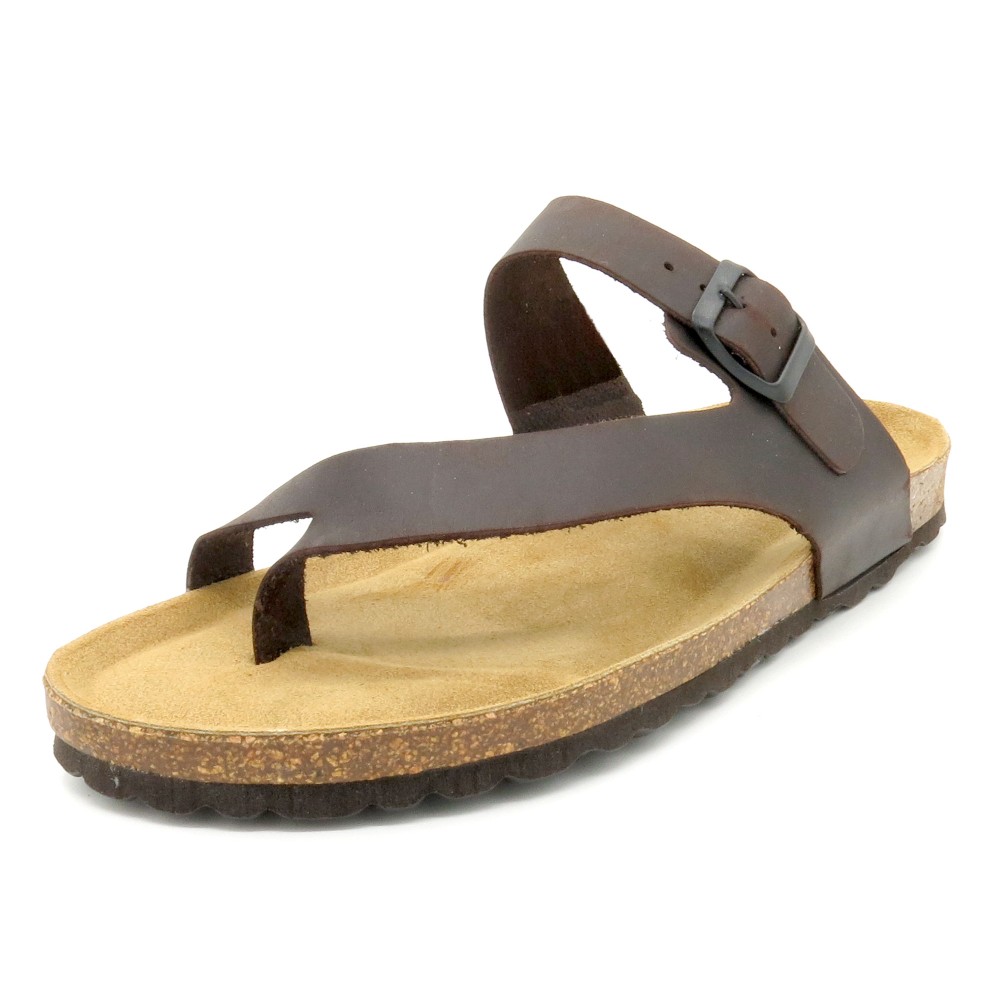 Open Men’s Leather Slip-On Sandals in Brown with Cork Sole – Made in Spain 72602 Casual