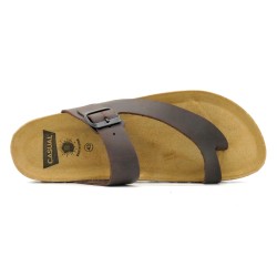 Open Men’s Leather Slip-On Sandals in Brown with Cork Sole – Made in Spain