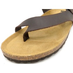 Open Men’s Leather Slip-On Sandals in Brown with Cork Sole – Made in Spain