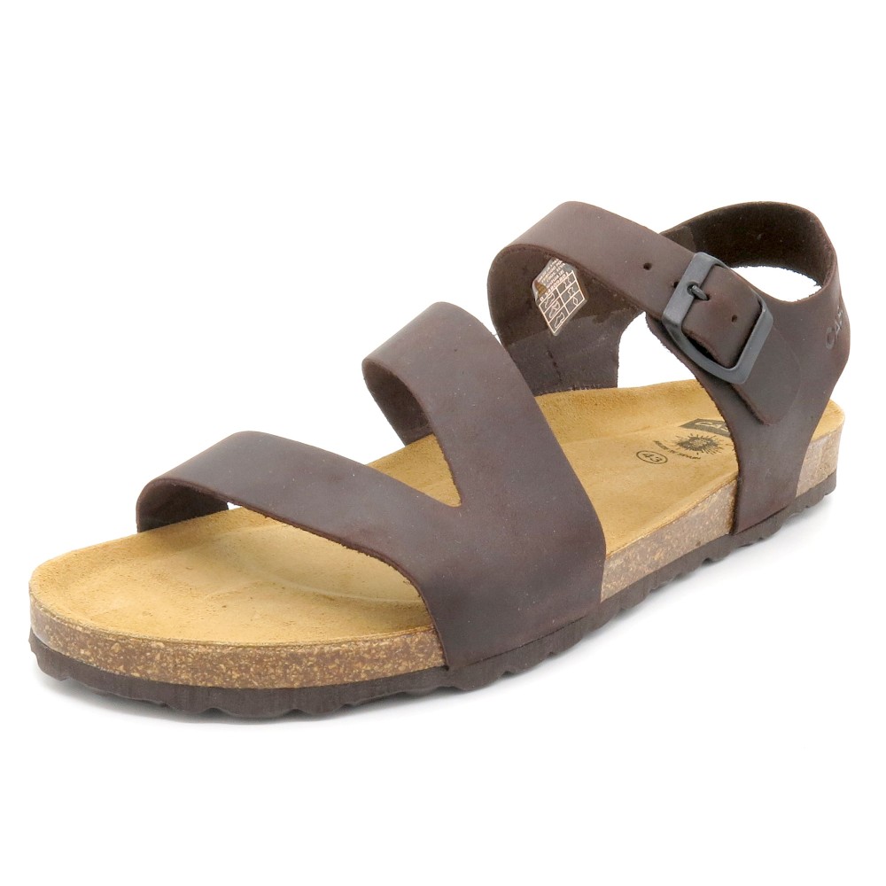 Men’s Leather Sandals with Supportive Heel Strap & Cork Sole, brown - Made in Spain Casual 72601