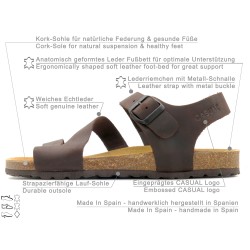 Men’s Leather Sandals with Supportive Heel Strap & Cork Sole, brown - Made in Spain