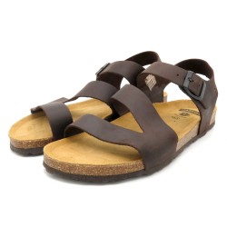 Men’s Leather Sandals with Supportive Heel Strap & Cork Sole, brown - Made in Spain