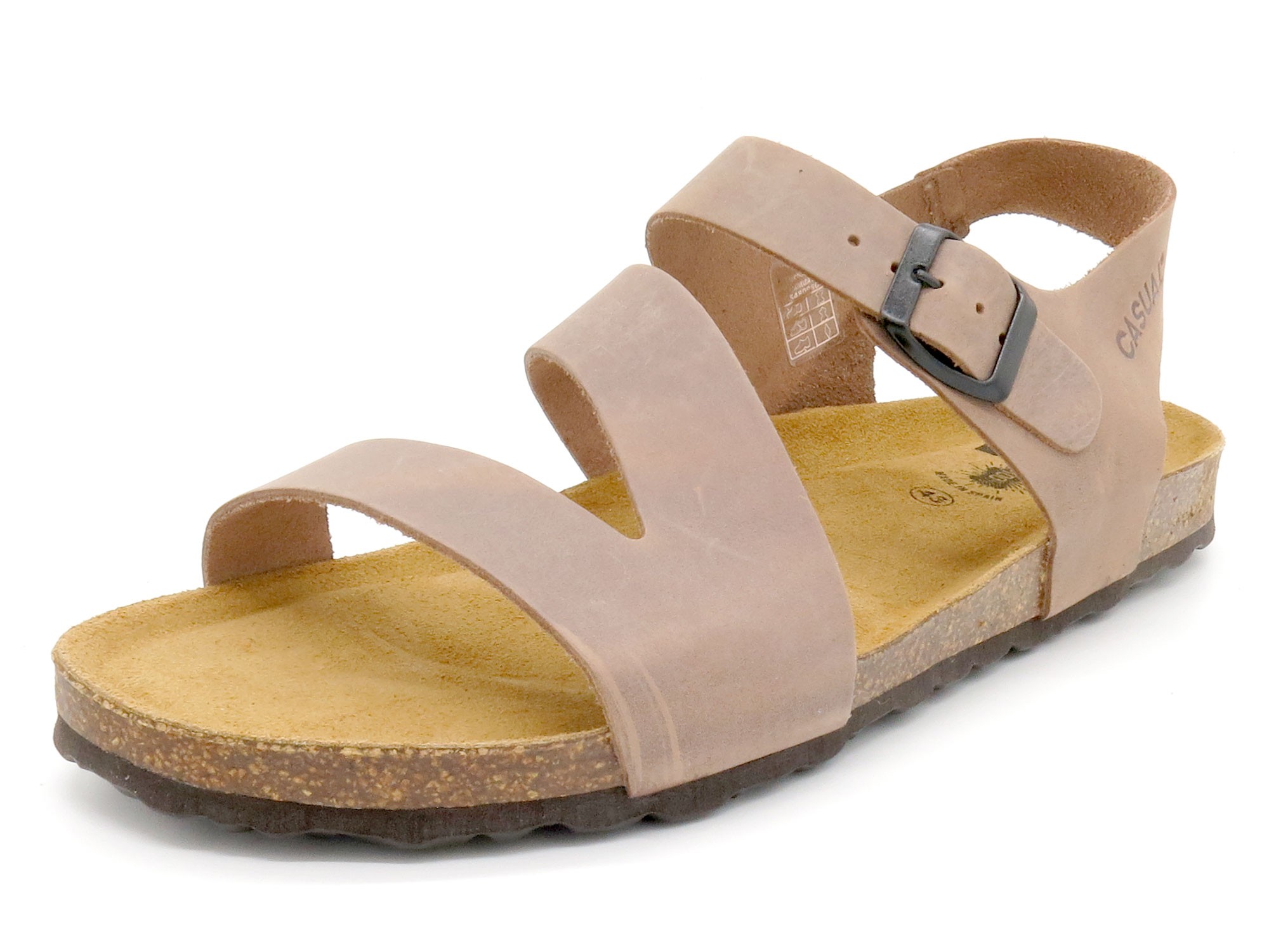 Herren Pantoletten aus Nubukleder mit Fersenriemchen & Korksohle Korksandalen Echtleder Fußbett 72601 Casual beige