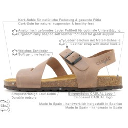 Men’s Nubuck Leather Sandals with Supportive Heel Strap & Cork Sole, beige - Made in Spain