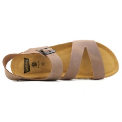 Men’s Nubuck Leather Sandals with Supportive Heel Strap & Cork Sole, beige - Made in Spain