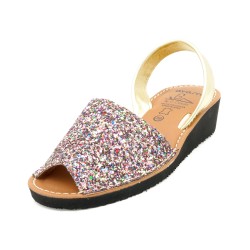 Women’s glitter leather wedge sandals Avarca Menorquina 3275 original Avarcas C.Ortuno Made In Spain