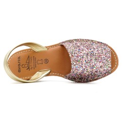 Women’s Glitter Wedge Sandals in Genuine Leather – Avarca Menorquina Made in Spain (1.6" Wedge Heel)