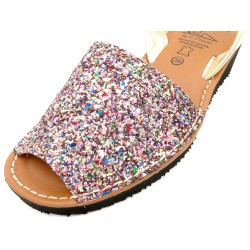 Women’s Glitter Wedge Sandals in Genuine Leather – Avarca Menorquina Made in Spain (1.6" Wedge Heel)