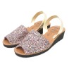 Avarca Menorquina Damen Glitzer Keilsandalen mit Leder-Riemchen – Made in Spain