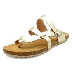 Ladies Leather Sandals with Cork Sole & Genuine Leather Footbed gold BluSandal Made in Spain